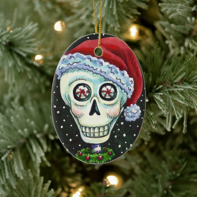 KOPF SANTA SKULL, CHRISTMAS SKELETON SPASS KERAMIK ORNAMENT (Baum)