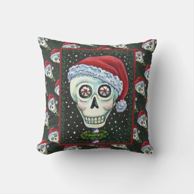 KOPF SANTA SKULL, CHRISTMAS SKELETON SPASS KISSEN (Vorderseite)