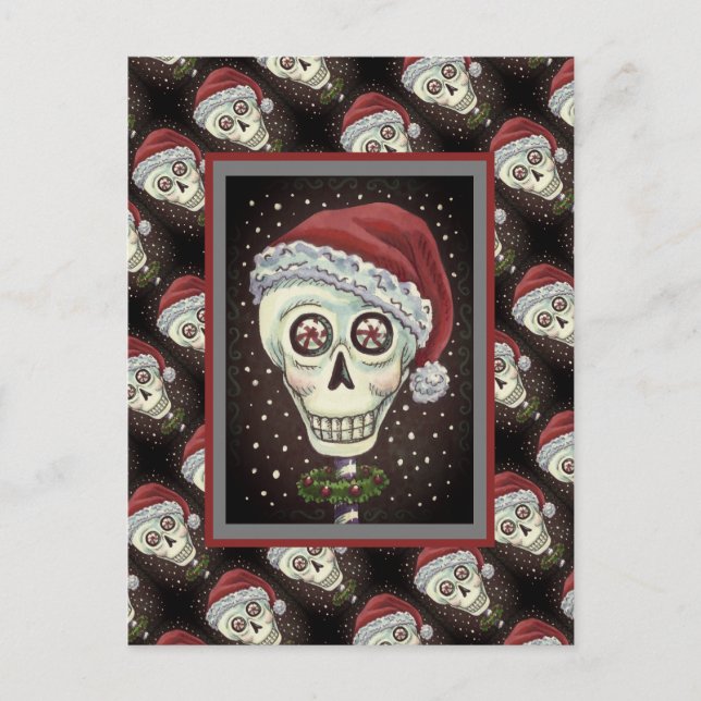 KOPF SANTA SKULL, CHRISTMAS SKELETON SPASS POSTKARTE (Vorderseite)