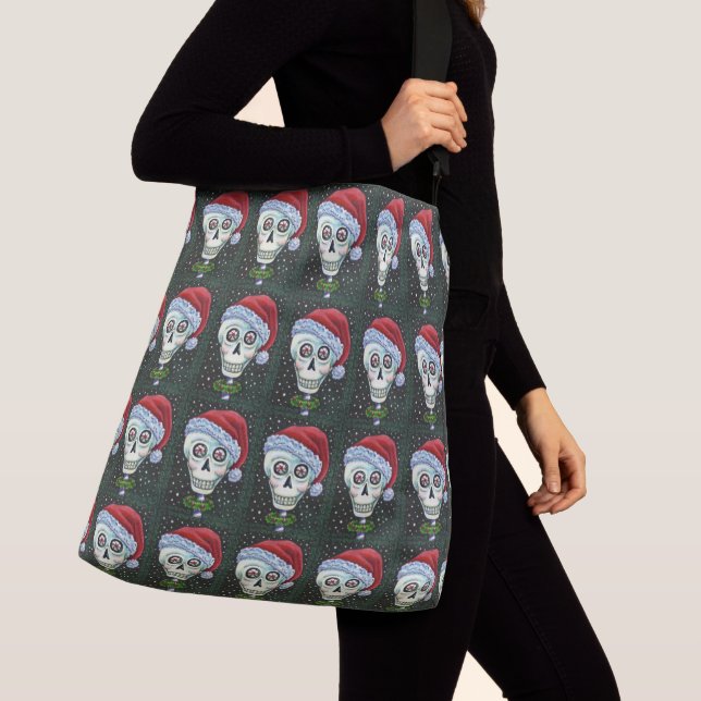 KOPF SANTA SKULL, CHRISTMAS SKELETON SPASS TRAGETASCHEN MIT LANGEN TRÄGERN (Von Nahem)