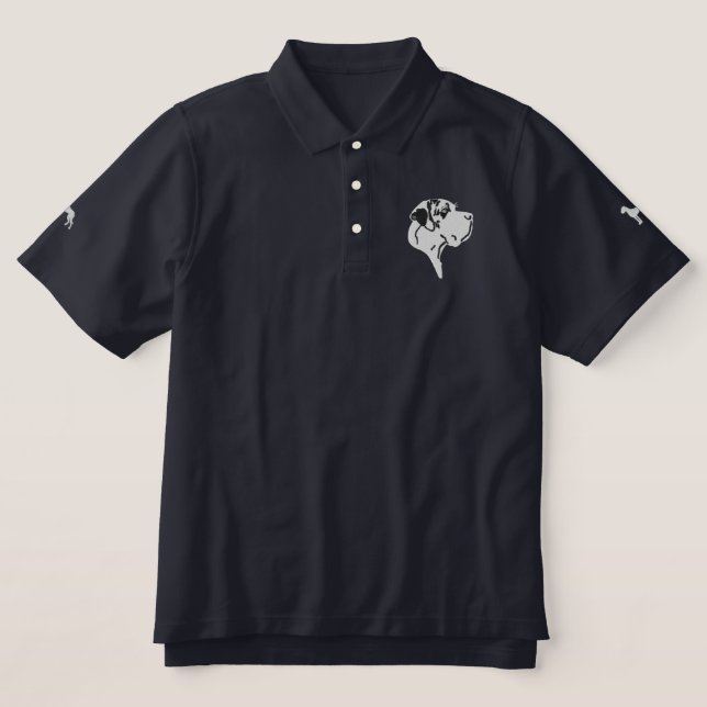 Kopf und Silhouette Große Dänen bestickt Polo (Design Vorderseite)