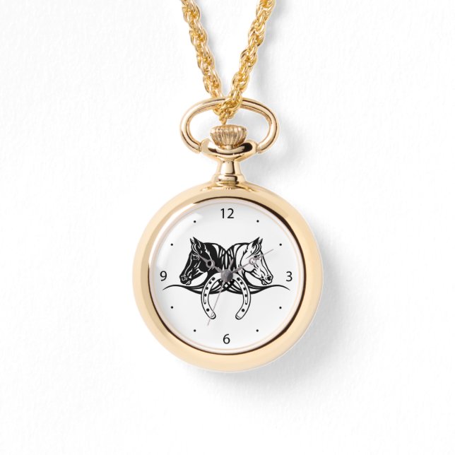 Kopf von zwei Pferden und Hufeisen Armbanduhr (Vorderseite)