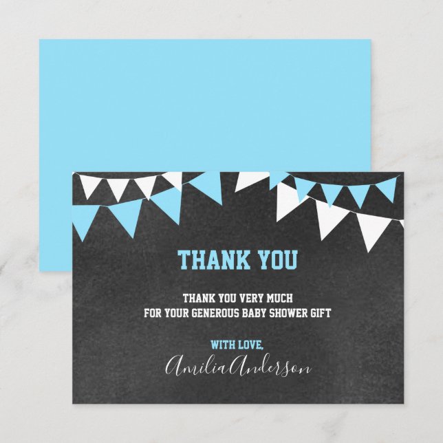 Kopfbrett DANK YOU Blue White Boy Babydusche Einladung (Vorne/Hinten)