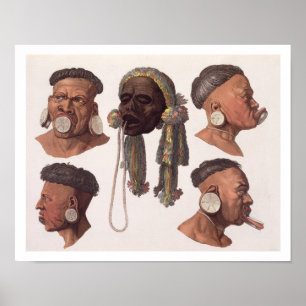 Köpfe von Botocudos amerikanischem Ureinwohner Poster