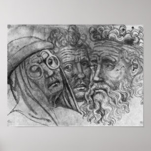 Köpfe von drei Männern, vom Vallardi Album Poster