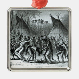 Kopfhaut-Tanz 'von den Skizzen des Inders Warfare Silbernes Ornament