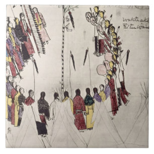 Kopfhauttanz oder Siegtanz (Tinte auf Papier) Fliese