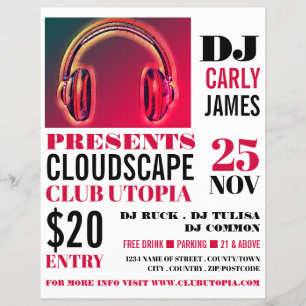 Kopfhörer, DJ, Club Event Advertising Flyer