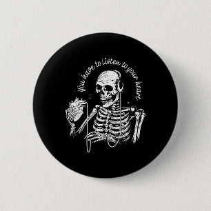 Kopfhörer Herz Gotische Musik Halloween Skelett Button