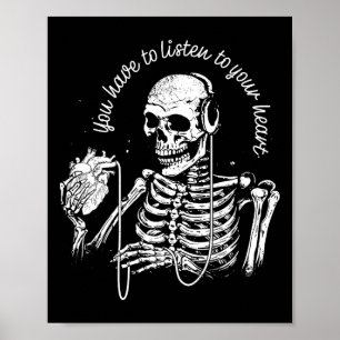 Kopfhörer Herz Gotische Musik Halloween Skelett Poster