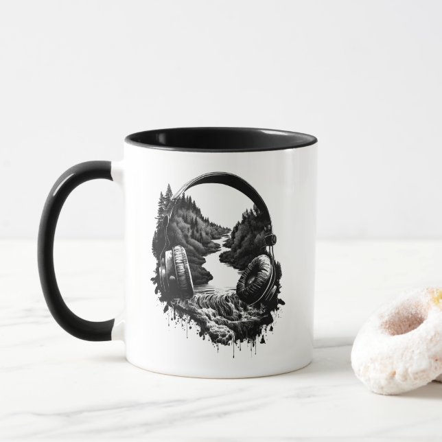 Kopfhörer in der Natur - Ruhe tanken Tasse (Mit Donut)