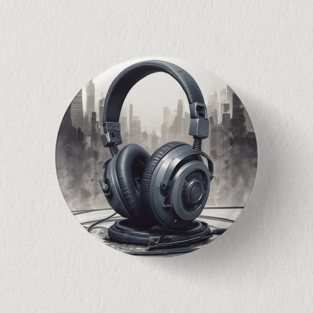 Kopfhörer Kunstwerk Musikliebhaber Button (Vorderseite)