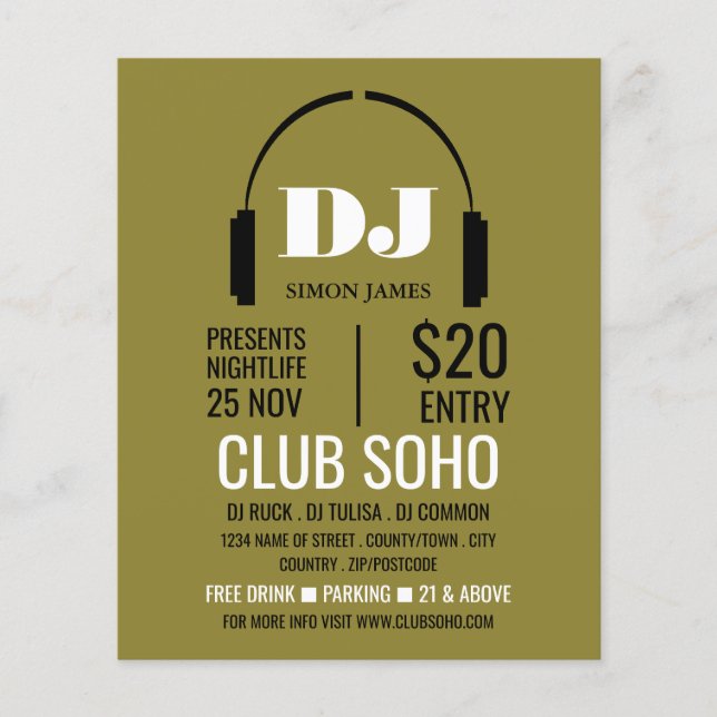 Kopfhörer-Logo, DJ, Flyer für Veranstaltungen in C (Vorne)