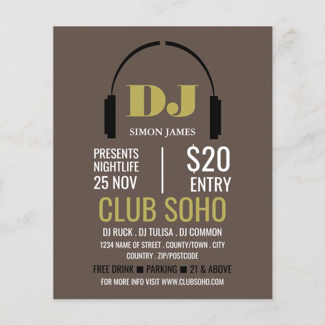 Kopfhörer-Logo, DJ, Flyer für Veranstaltungen in C (Vorne)