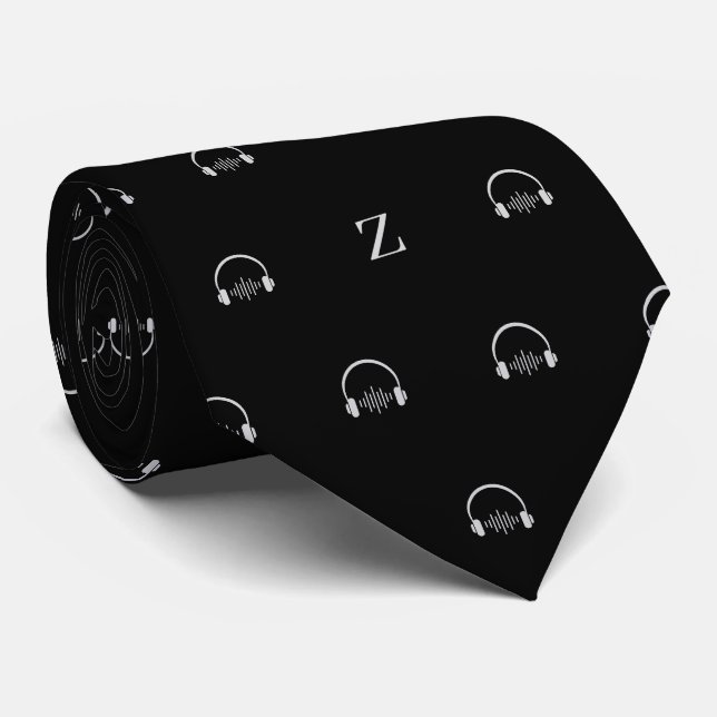 Kopfhörer Music Monogram Initial Black and White Krawatte (Gerollt)