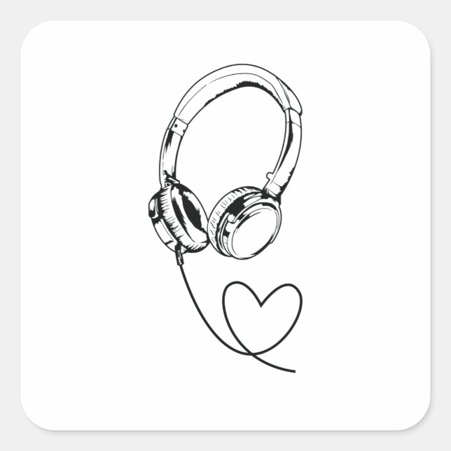 Kopfhörer "Musik mit Herz" Quadratischer Aufkleber (Vorderseite)