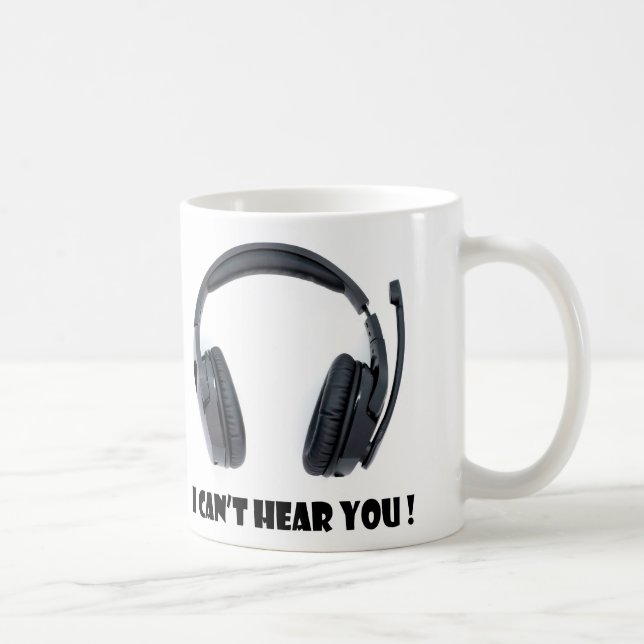 Kopfhörer plus Text kann ich Sie nicht hören Kaffeetasse (Rechts)