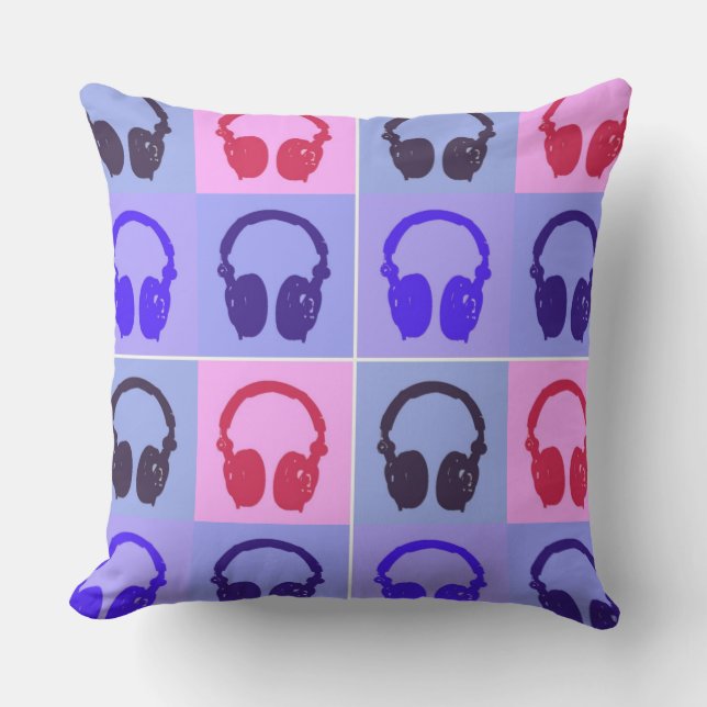 Kopfhörer-Pop Art Kopfhörer Kissen Für Draußen (Vorderseite)