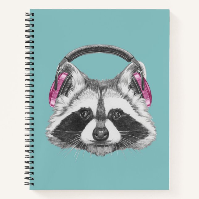 Kopfhörer-Raccoon Notizbuch (Vorderseite)