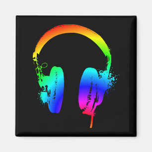 Kopfhörer Rainbow Stencil Grafik Art Magnet