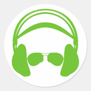 Kopfhörer und Sonnenbrille Runder Aufkleber