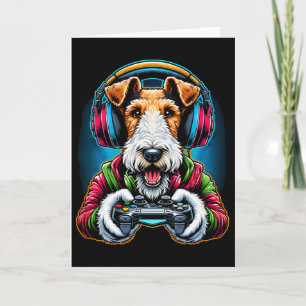 Kopfhörer Videospiel Draht Fox Terrier Hund Gaming Karte