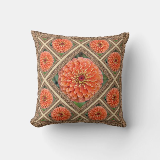 Kopfkissen mit schöner Orange Zinnias Kissen (Vorderseite)