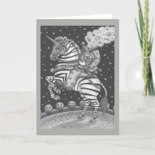 KOPFLOSER REITER-CLOWN AUF ZEBRA-GRUSSKARTE Schwar Karte
