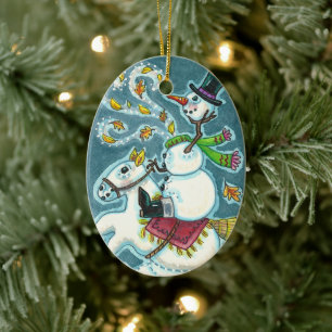 KOPFLOSER REITER SCHNEEmann, WEIHNACHTEN HALLOWEEN Keramik Ornament
