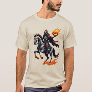 KOPFLOSER SKELETT-PFERDEMANN Flammender Schnitter T-Shirt