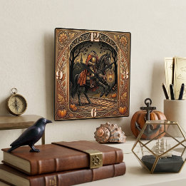 Kopfritter Sleepy Hollow Gold Verzierte Blumen Quadratische Wanduhr
