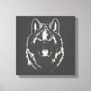Kopfskizze von Funky Grey and White Wolf Leinwanddruck
