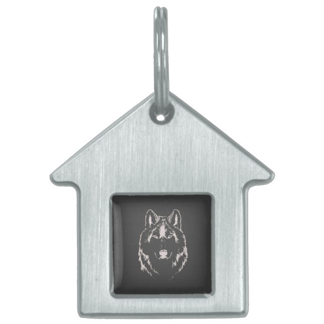 Kopfskizze von Funky Grey and White Wolf Tiermarke (Vorderseite)