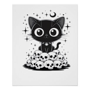 Kopie von Cat Skulls Creepy Cute Kitty Goth Black Poster