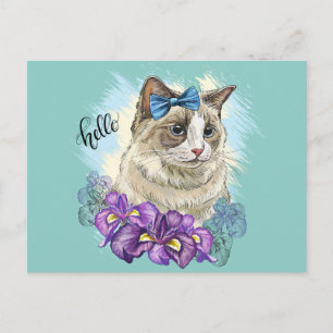 Kopie von Handzeichnung lustige Süße Katze mit Blu Postkarte