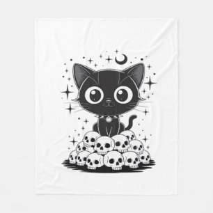 Kopie von Katzen Schädel Gruselig Süße Katze Goth Fleecedecke