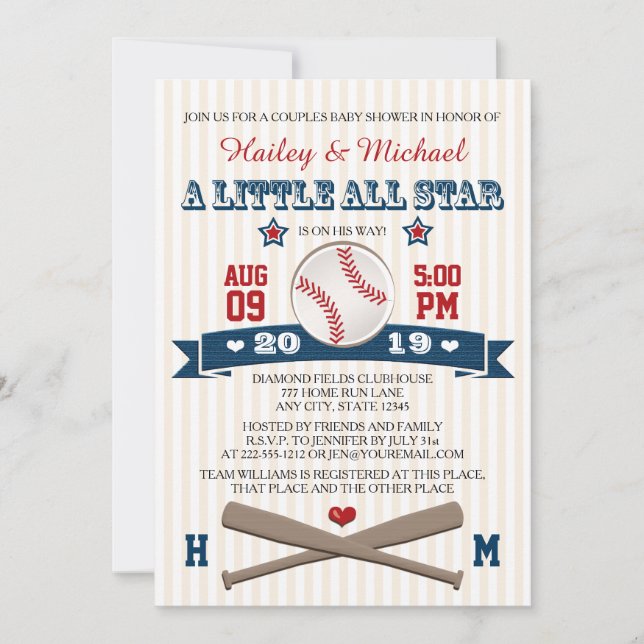 KOPPELN ALLE STAR BASEBALL BABY SHOWING INVITATION EINLADUNG (Vorderseite)