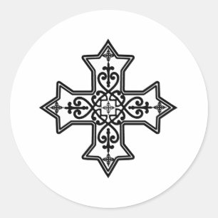 Koptisches Schwarzweiss-Kreuz Runder Aufkleber