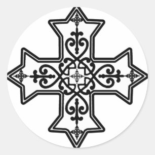 Koptisches Schwarzweiss-Kreuz Runder Aufkleber