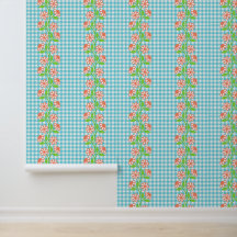 Koralle Aqua & Limette Blumenkolumne auf Gingham