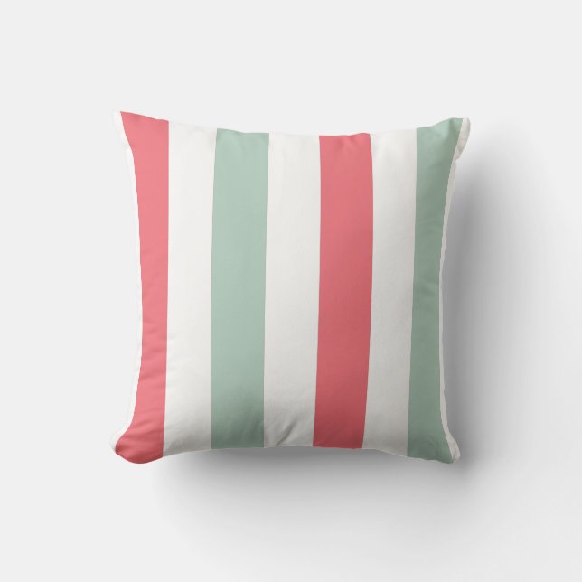 Koralle, aquamarin und Weiß Striped Kissen (Vorderseite)