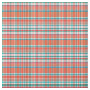 Koralle, aquamarine, weiße Preppy Madras-Art Stoff