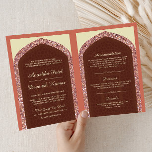Koralle Braun Roségold All in One Indische Hochzei Einladung