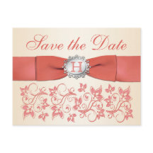 Koralle, Champagner Floral Save the Date Postkarte