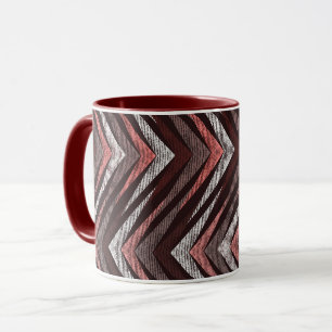 Koralle, grau, braunes Zickzackmuster. Tasse