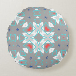Koralle Grau Mandala-Muster | Geometrisches Floral Rundes Kissen