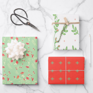Koralle, Grün und Weiß floral Geschenkpapier Set