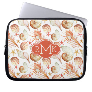 Koralle mit Monogramm des Muschel-u. Laptopschutzhülle