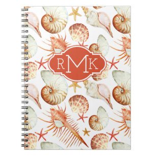 Koralle mit Monogramm des Muschel-u. Notizblock
