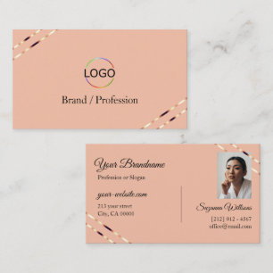 Koralle mit Rosen-Gold-Linien-Logo und Foto Elegan Visitenkarte